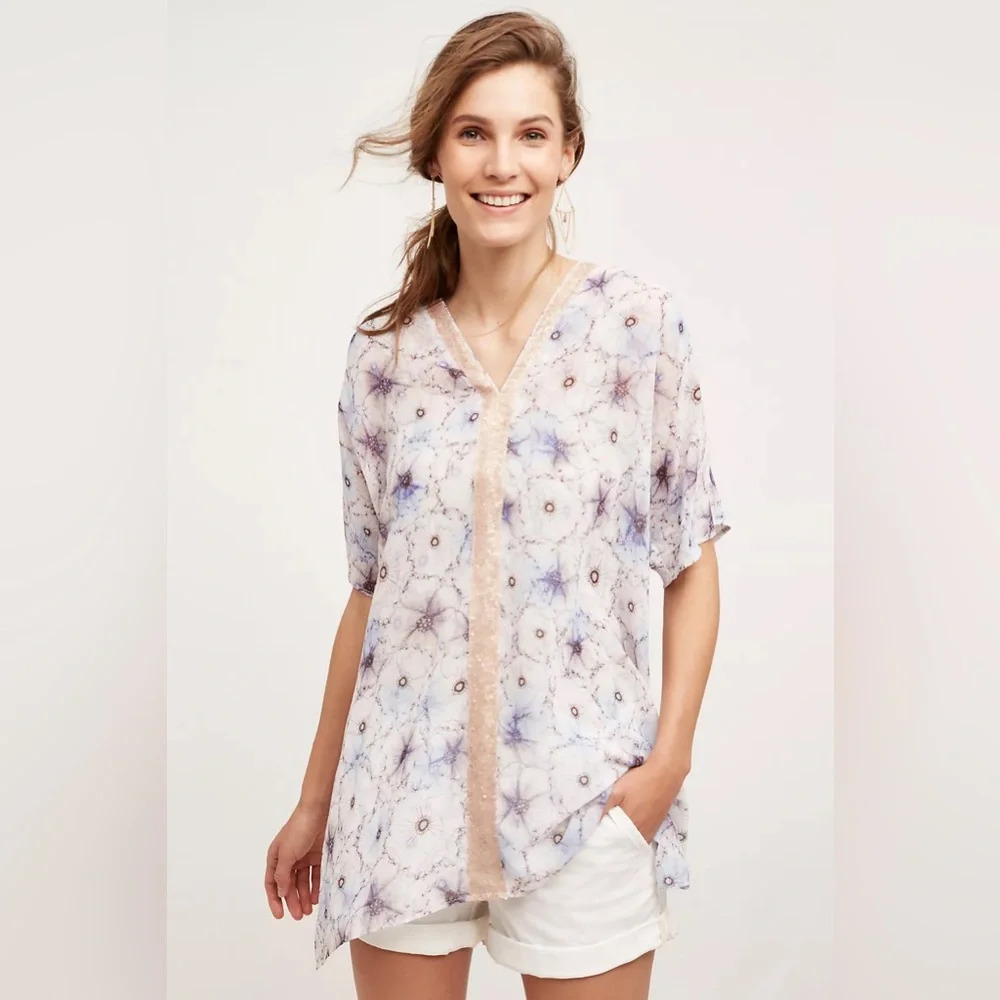 Anthropologie One September Lyla Floral Sequin Tunic Size Medium